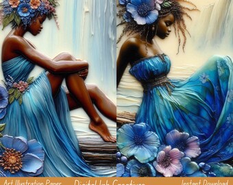 Oil & Alcohol Ink Blue Painting Digital Papers 2 JPG Instant Download Junk Journal Scrapbooking Art Illustration 8.5x11 Art Prints 600 dpi