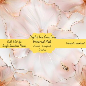 Ethereal Pink Flower Seamless Paper 12x12 for Crafts, Scrapbooking, and Digital Art - Seamless Instant JPEG Download, Single Paper
