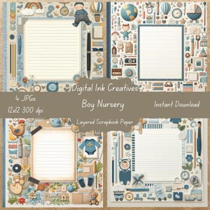 Baby Boy Nursery Scrapbook Paper 12x12 high-resolution nursery scrapbook paper layered high-resolution instant download scrapbook supplies