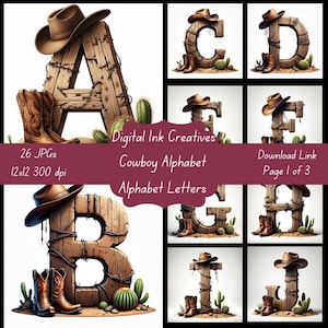 Cowboy Alphabet Clipart for Personalized Gifts Alphabet Clipart for Creative Paper Crafting Printable Alphabet Clipart for DIY Crafts