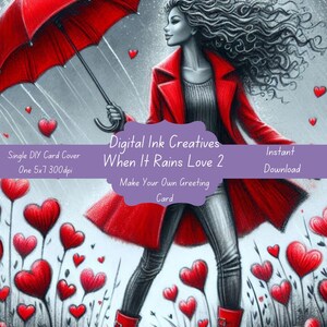 Wenn es regnet 2 Valentinstag Karte Einzelkarte Illustration Grußkarte Vorlage Grußkarte Illustration Printable Valentinstag