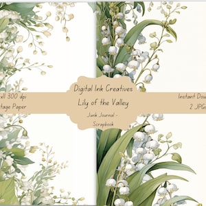 Vintage encadré muguet floral papiers victorien minimaliste Junk Journal Scrapbooking papier créatif 8,5 x 11, 2 JPG téléchargement immédiat