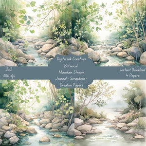Soothing Botanical Watercolor Stream 12x12 300 dpi 4 JPG Papers Instant Download  Junk Journal Scrapbooking Paper Creative Paper Craft
