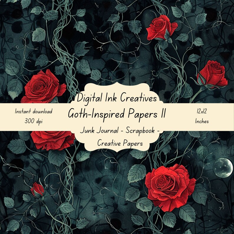 Goth Inspired Roses 2 Seamless Paper 12x12 for Crafts, Scrapbooking ...