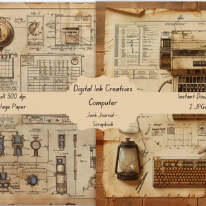 Vintage Freehand computerschetsen ongewenste dagboek Scrapbook achtergrondpapier - 8,5 x 11, direct downloaden, 2 jpg's, digitale afdrukbare