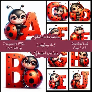 Pacchetto Clipart alfabeto coccinella per scrapbooking Clipart alfabeto coccinella trasparente Scrapbooking Clipart alfabeto coccinella Junk Journals