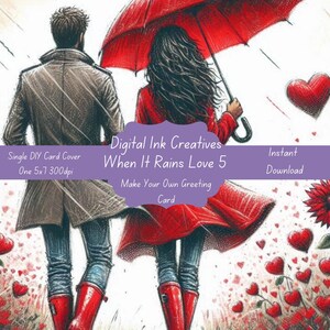 5 Cartes DIY Quand il pleut pour la Saint-Valentin Illustration d'une carte Modèle de carte de voeux Illustration de carte de voeux Imprimable Saint-Valentin