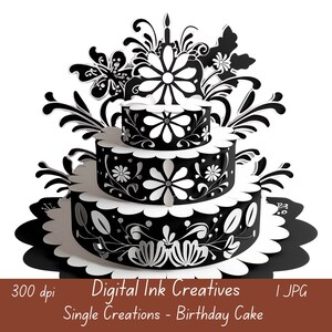 Découpé au laser beau gâteau d'anniversaire créatif pop-up unique image clipart pour papier créatif journal de scrapbooking papier créatif 12 x 12 JPG Design