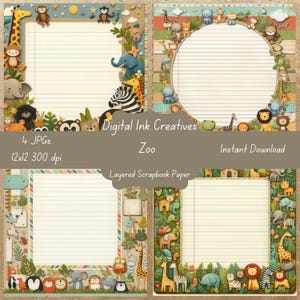 Zoo Animals Scrapbook Paper 12x12 high-resolution 300 dpi scrapbook paper layered high-resolution instant download scrapbook supplies
