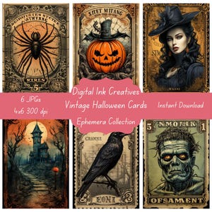 Vintage Halloween ephemera cards 4x6 printable scrapbooking junk journals 6 high-resolution 4x6 printable Ephemera Cards decoration