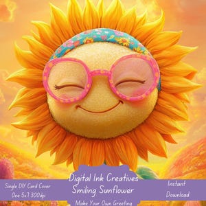 Lächelnde Sonnenblume Karte Einzelkarte Illustration Greeting Card Template DIY Greeting Card Illustration Printable Sunny Day Greeting Card