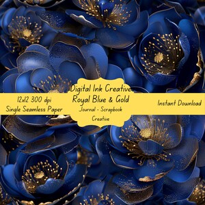 Royal Blue & Gold Seamless Paper 12x12 for Crafts, Scrapbooking, and Digital Art - Luxurious Instant JPEG Download, Single Paper