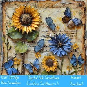 Sunshine Sunflowers 4 12x12 creative scrapbook paper creative paper instant download digital download Printable sunflower scrapbook paper