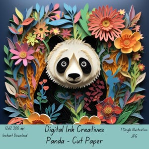 Panda Cut Paper Creative Artwork for Paper Crafts Scrapbooking Junk Journals Cute Panda  Printable Download High Resolution Instant Download