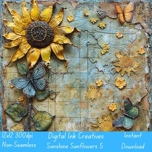 Sunshine Sunflowers 5 12x12 creative scrapbook paper creative paper instant download digital download Printable sunflower scrapbook paper