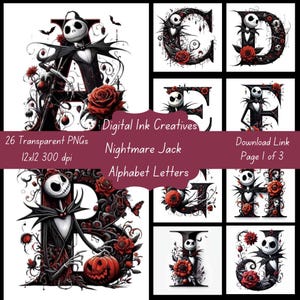 Pacote de clipart do alfabeto Nightmare Jack para scrapbooking Clipart transparente do alfabeto Scrapbooking Clipart do alfabeto de Halloween Diários de lixo