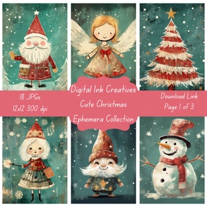 Cute Christmas Ephemera Cards for Junk Journals Christmas Ephemera Printable Christmas Ephemera Digital Christmas Ephemera Pack 18 JPGs