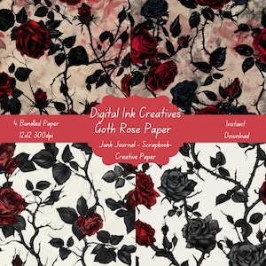 Goth Roses Seamless Paper Pattern - 4 JPGs 12x12 300 dpi - Instant Download for Junk Journals, Scrapbooking, Wrapping Paper