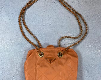 Prada Quilted Chain Shoulder Bag Nylon Orange