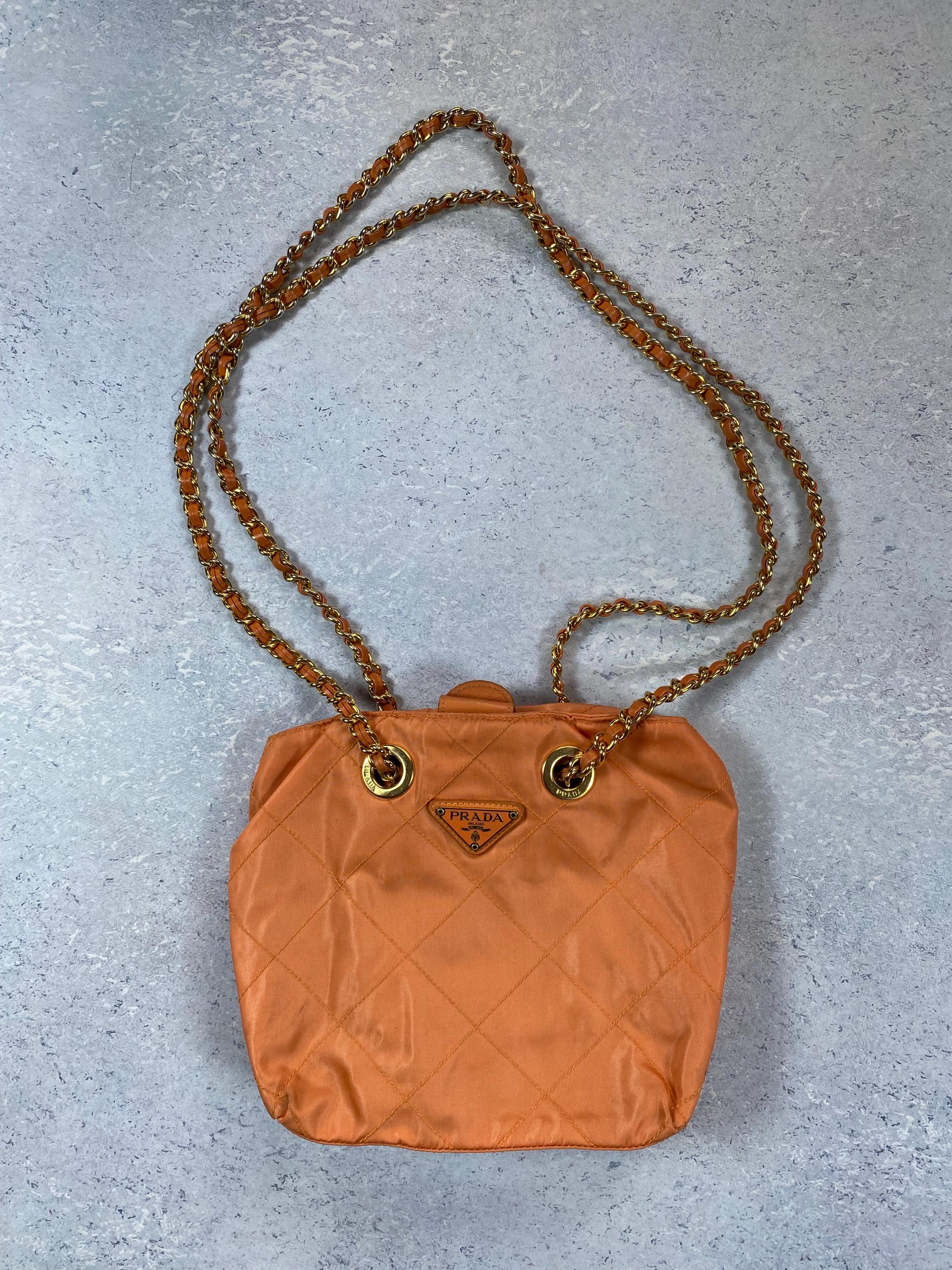 Prada Quilted Chain Shoulder Bag Nylon Orange - Etsy PRADA 