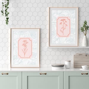 Set of Four, Floral Illustration Print, Digital Wall Art, Trendy Abstract Painting, Vintage Wall Art, Grandmillennial Wall Art, Nursery Art