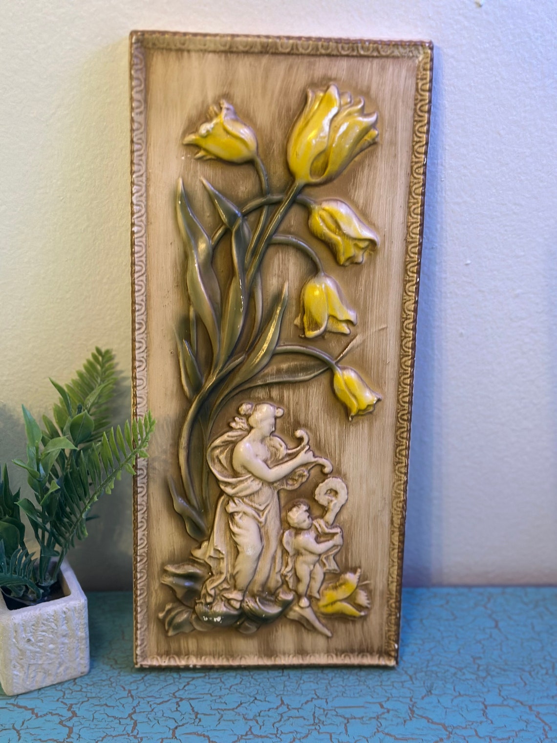 Set of 2 Vintage Four Seasons Chalkware Wall Decor Featuring spring and ...