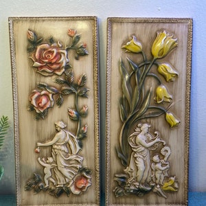 Set of 2 Vintage Four Seasons Chalkware Wall Decor Featuring spring and ...