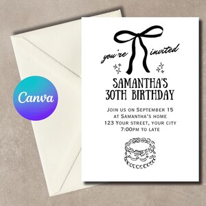 Hand Drawn Birthday Invitation | Digital Invitation Template | Custom Canva Template | Any Age Birthday | Black White Birthday Invitation
