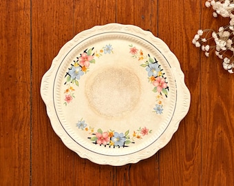 Vintage Pink and Blue Floral Stained and Crazed Serving Dish