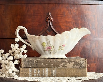 Antique Stained & Crazed East Palestine Pottery Company Gravy Boat