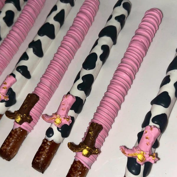 12 Cowgirl theme Chocolate covered Pretzels