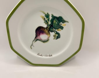 Williams Sonoma Vegetable Garden Radis Violet Salad Plate Octagonal Green Rim