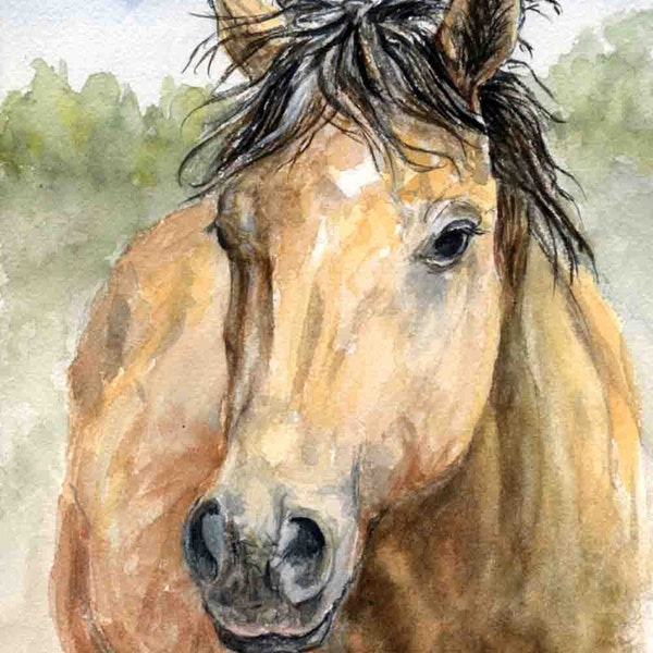 This pretty buckskin mare reminds me of Dale Evans horse - Buttermilk - Sugar is a 5 x 7 inch print of my original watercolor painting