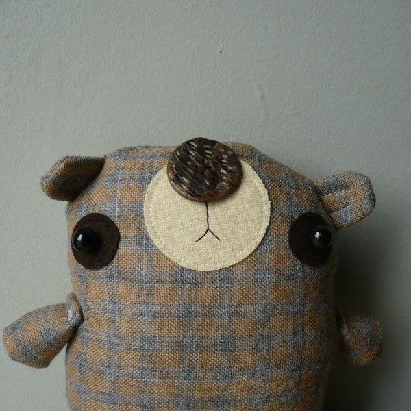 Grey and Tan Check Bear- Eco Friendly Plush