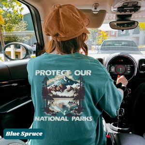 国立公園を守るオーバーサイズユニセックスコンフォートカラーTシャツ、グラノーラガール美的キャンプシャツ、ヴィンテージマウンテンTシャツ、ネイチャーシャツ