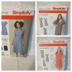 Simplicity Amazing Fit Dress Patterns 1653, 2249, 1914  Size BB 20W-28W New