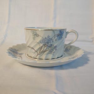 Haviland Limoges Bergere Blue Flowers Porcelain Flat Coffee Tea Cup