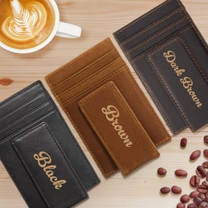 Personalized Leather Money Clip Wallet, RFID Blocking Front Pocket Wallet, Custom Gift for Him