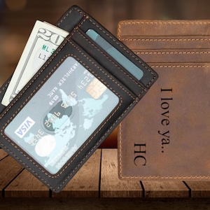 Cartera Slim Personalizada, Regalo Día del Padre Navidad, Titular de Tarjeta Cuero Minimalista, Titular de Tarjeta Cuero Personalizado, Cartera Hombre Super Slim