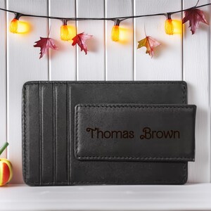 Clip de dinero magnético de cuero personalizado, billetera de bolsillo frontal, estuche para tarjetas de crédito, tarjetero para regalo de Navidad, clip de dinero personalizado Dadcula