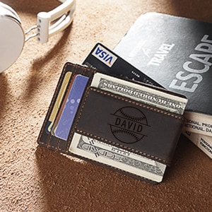 Clip para billetes de cuero personalizado Dadcula, billetera de bolsillo frontal, tarjetero, tarjetero para regalo de Navidad, clip para billetes personalizado Dadcula