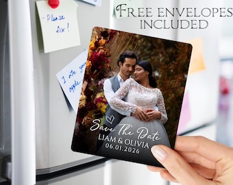 Benutzerdefinierte Foto Save the Date Magnet / Hochzeitseinladungskarten / Personalisierte Geschenk-Kühlschrankmagnete / Wohnkultur / Hochzeitsmagnet für Gäste