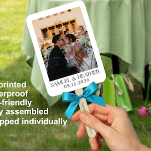 FULL-ASSEMBLED Wedding Ceremony Photo Fan with Engraved Handle Bulk Custom Summer Wedding Favors Wedding Program Hand Fans Church Event Fans