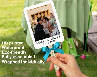 FULL-ASSEMBLED Wedding Ceremony Photo Fan with Engraved Handle Bulk Custom Summer Wedding Favors Wedding Program Hand Fan Church Event Favor
