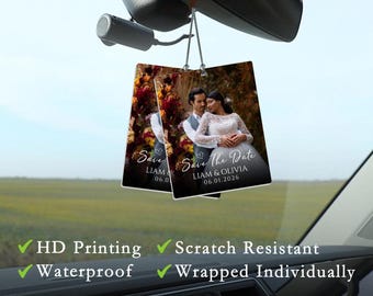 Aangepaste trouwbedankje - foto auto luchtverfrissers - dubbelzijdig bedrukte autogeur - auto bedel huwelijkscadeau - gepersonaliseerde auto-accessoire geschenken