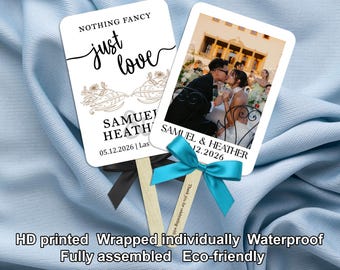 Nothing Fancy Just Love Photo Fan/Wedding Program Fans/Summer Wedding Handheld Fans With Wooden Sticks/Bulk Custom Wedding Favors For Guests