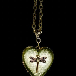 Heart Shaped Locket, Basket Vintage Like Locket, Dragonfly Locket, Photo Locket