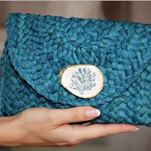 Stunning Blue Oyster Shell Straw Purse