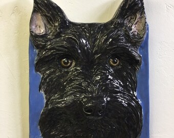 Schnauzer Dog Ceramic Pet Portrait Sculpture 3D Animal Art Tile Ready to ship