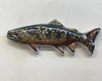 Brook Trout Ceramic Fish Tile  Portrait Sculpture 3d Art Tile Plaque FUNCTIONAL ART, Sondra Alexander In Stock USA